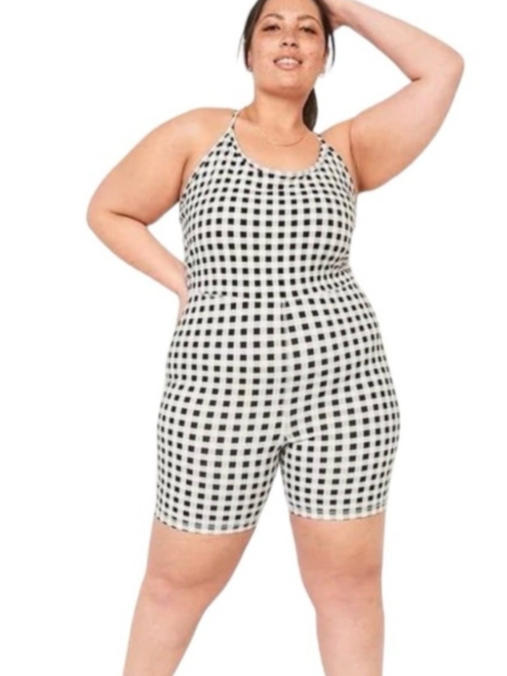 Old Navy Black & White gingham Sleeveless Romper (has some yellow stains)photo
